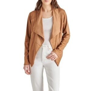BB Dakota by Steve Madden Tan Brown Draped Open Front Soft Faux Suede Jacket M